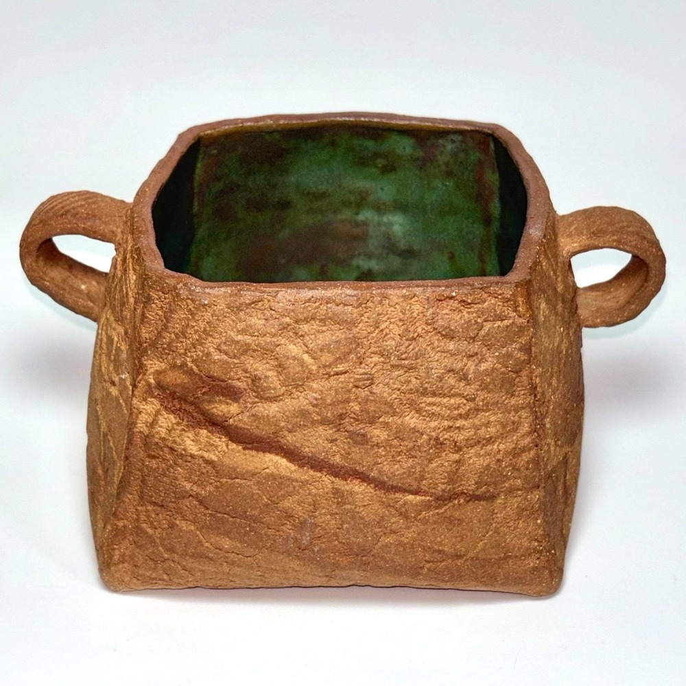 Vintage Studio Art Pottery Basket Form Planter Signed M Buck Brown Ceramic